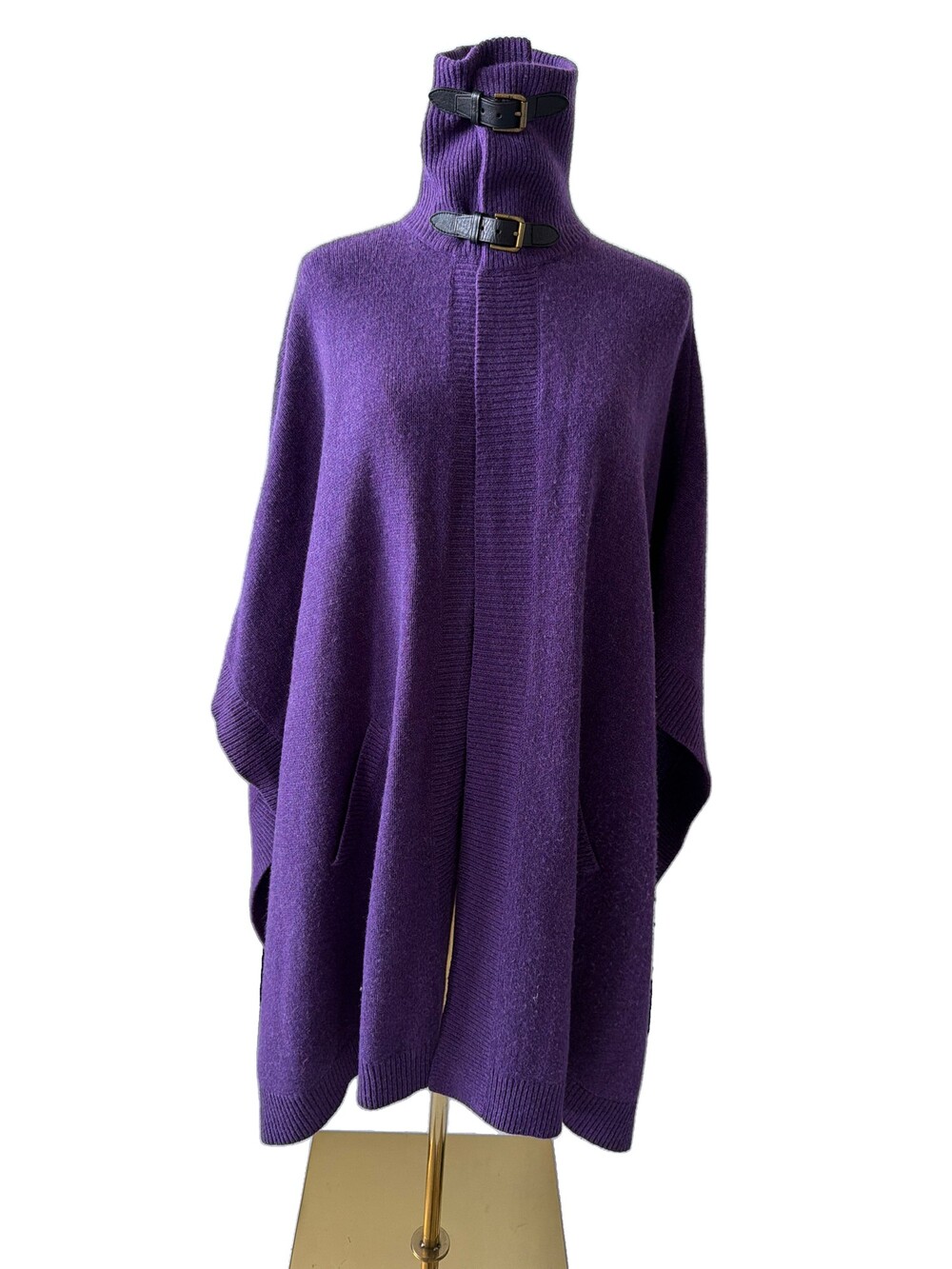 Ralph Lauren Mayda Leather Buckle Sweater Shawl Purple XS/S